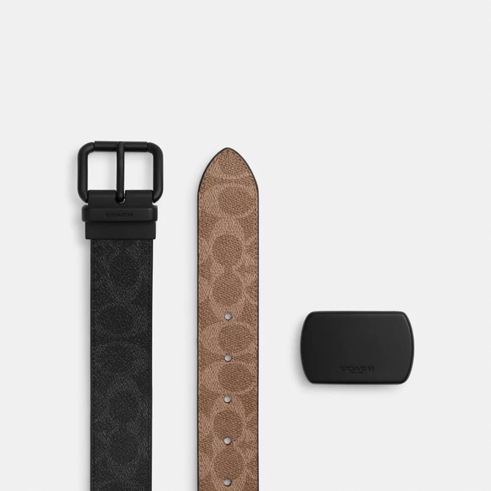 Boxat skärp med rullspänne, kan klippas till önskad längd och är vändbart, 38 mm