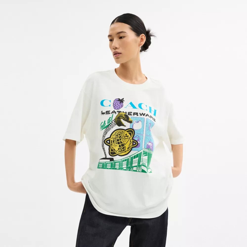 Collage Train T-shirt i avslappnad passform av ekologisk bomull