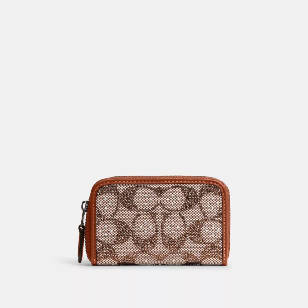Essential Small kortfodral med dragkedja runt om i Crystal Signature-jacquard