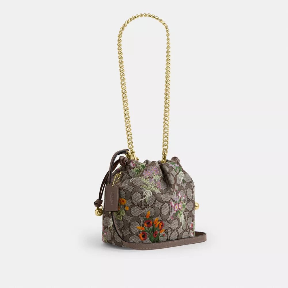 Faye Mini-dragpåse i signaturjacquard med blommig broderi