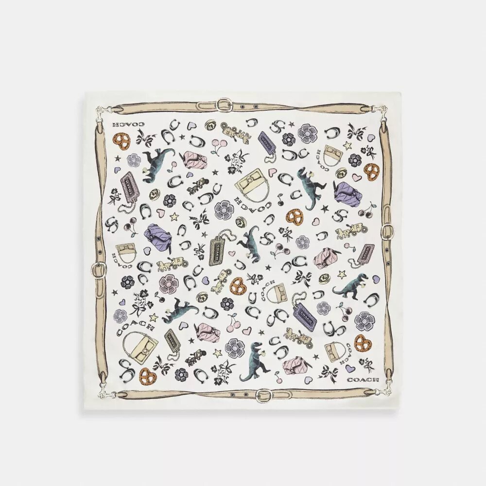 Fyrkantig silkescarf med ikoniska motiv