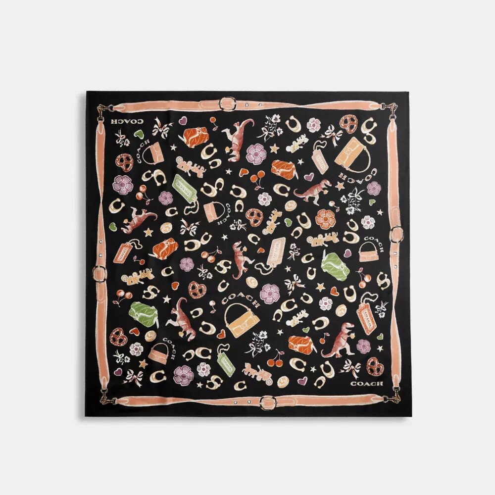Fyrkantig silkescarf med ikoniska motiv