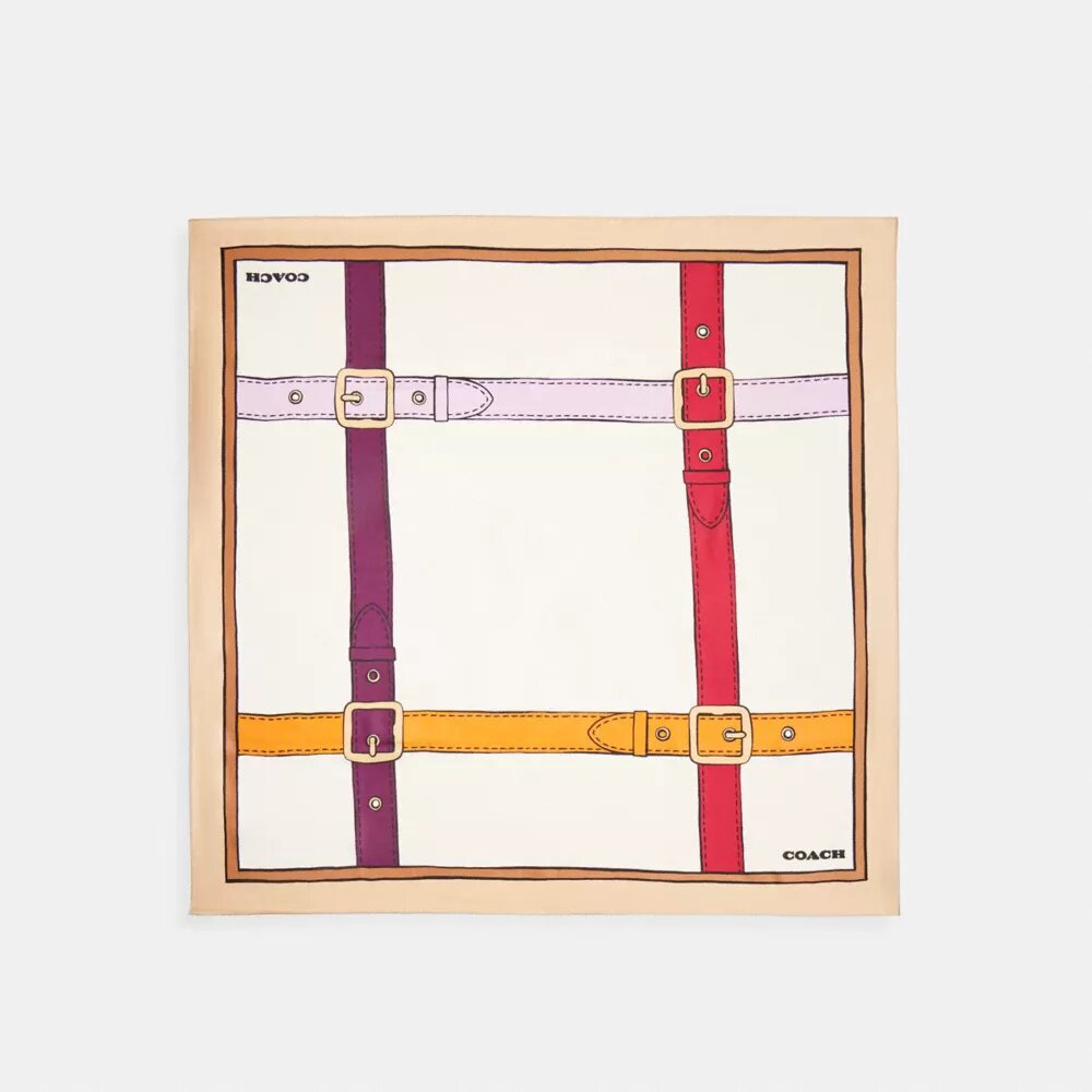 Fyrkantig silkescarf med trompe l’oeil-mönster av skärp