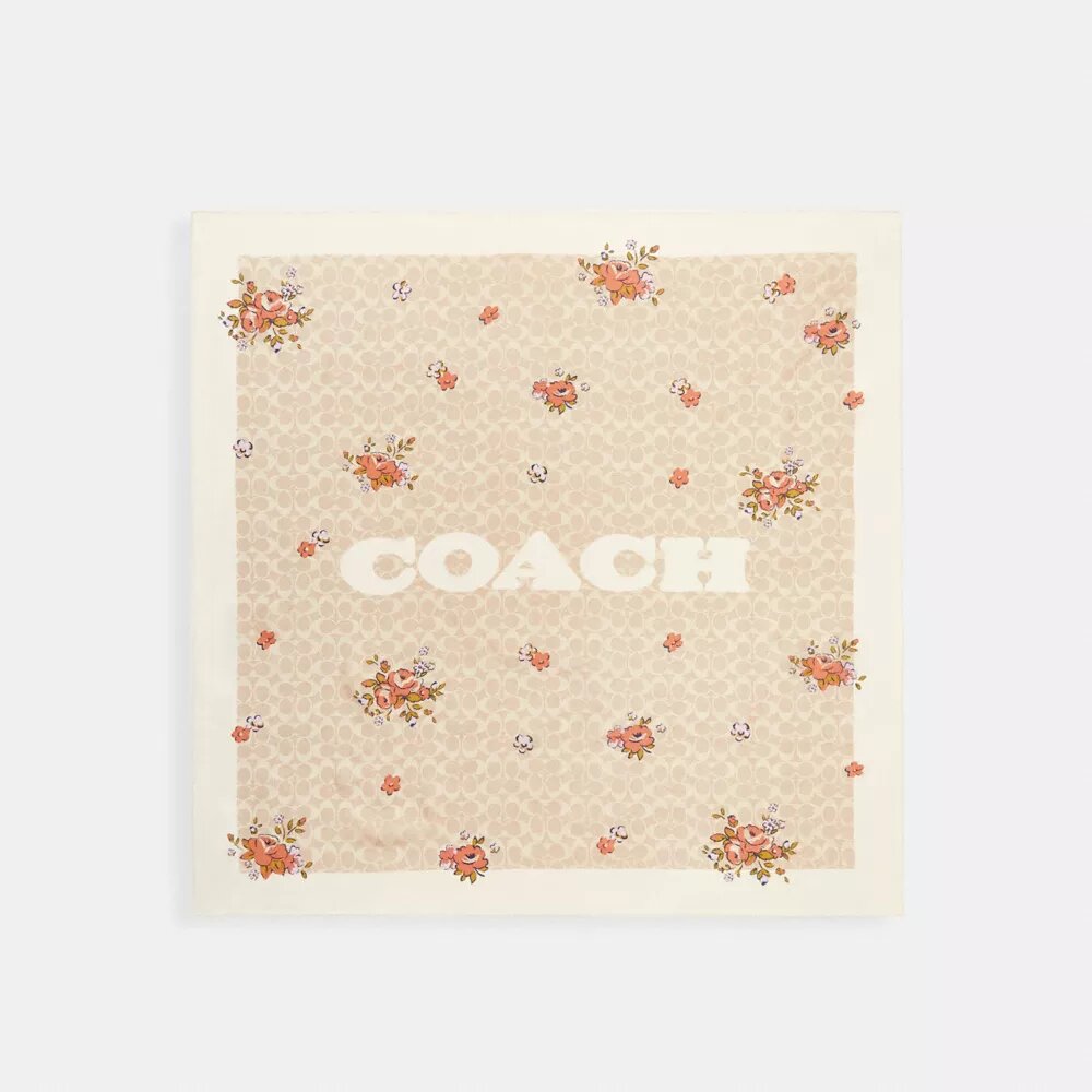 Fyrkantig silkescarf med vårblommönster