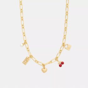 Halsband med körsbärs- och hjärt-smycken
