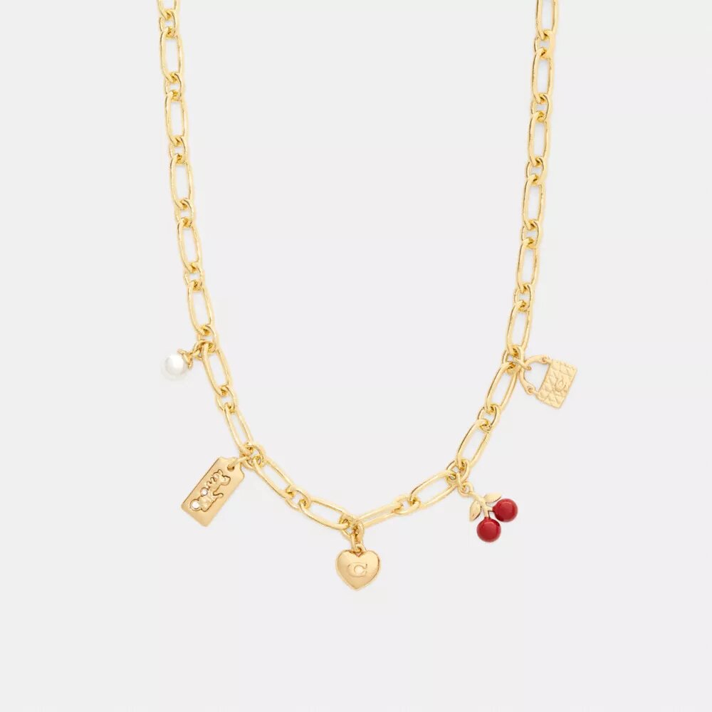 Halsband med körsbärs- och hjärt-smycken
