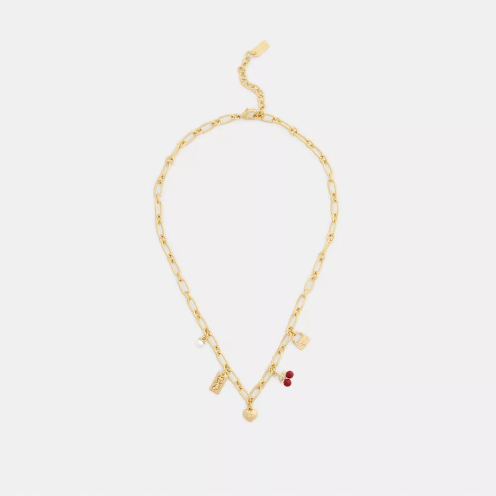 Halsband med körsbärs- och hjärt-smycken