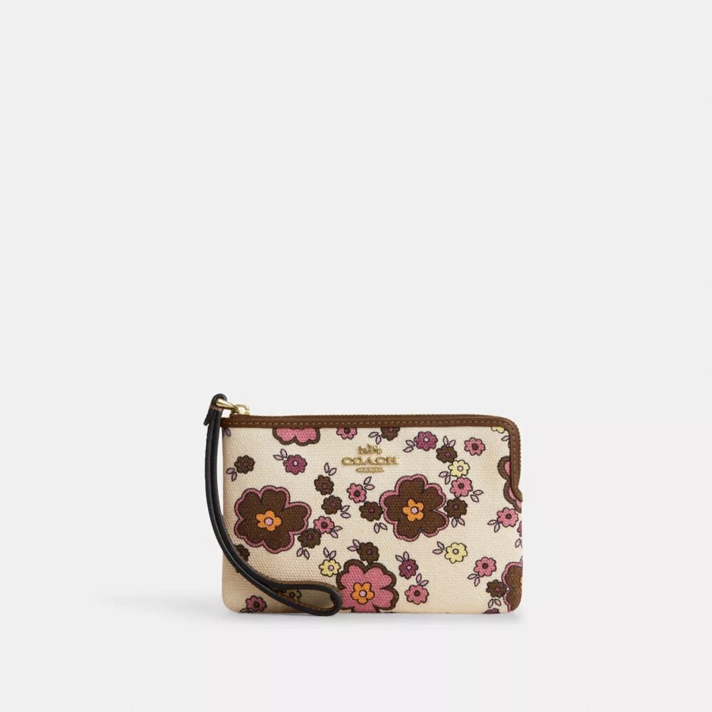 Handlovsväskor med dragkedja i hörnet och blommönster
