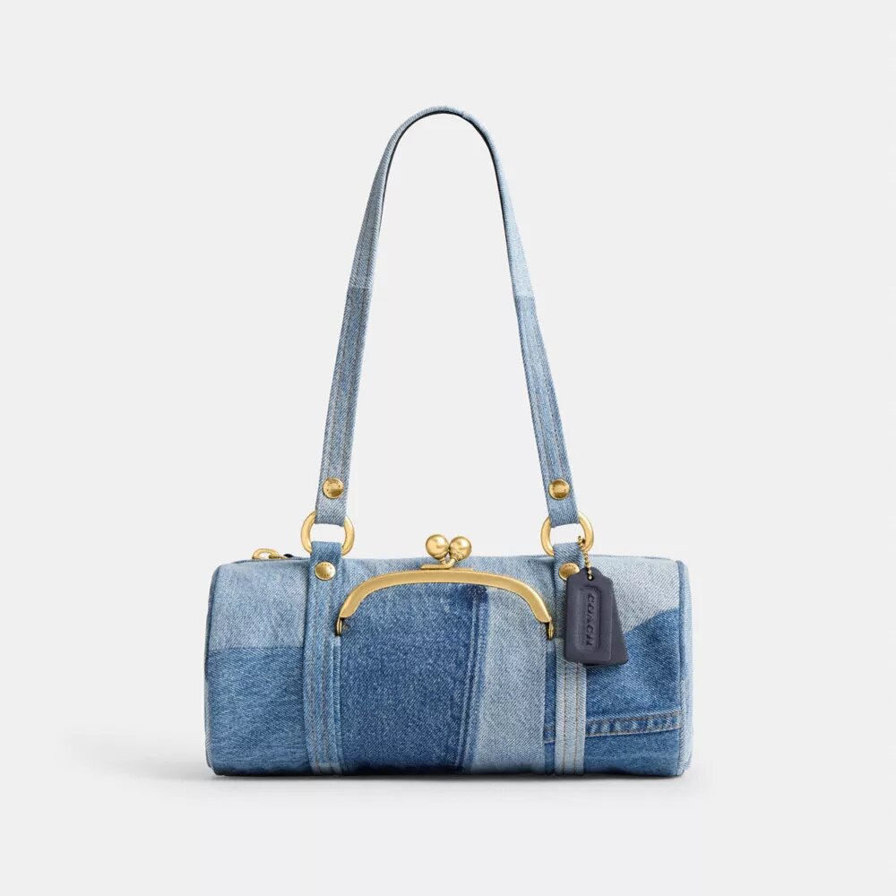 Kisslock Barrel Bag 28 i återanvänt denim