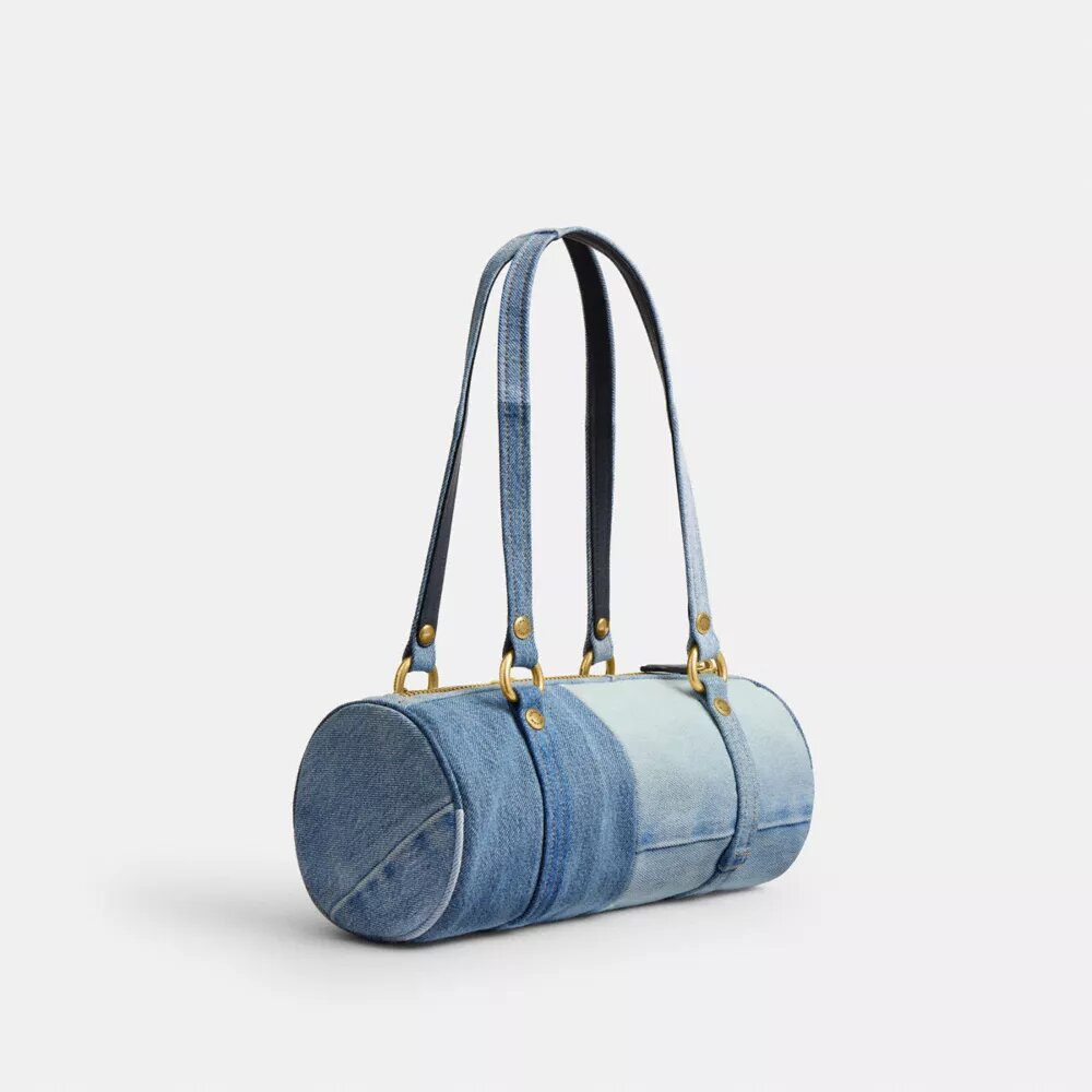 Kisslock Barrel Bag 28 i återanvänt denim
