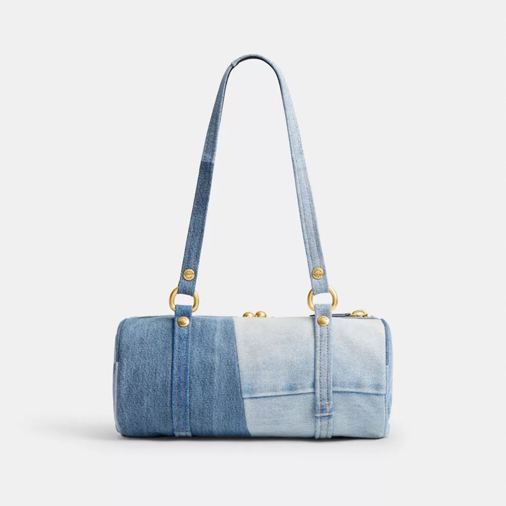 Kisslock Barrel Bag 28 i återanvänt denim