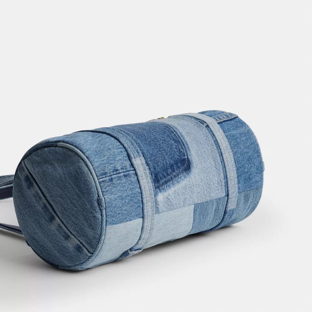 Kisslock Barrel Bag 28 i återanvänt denim