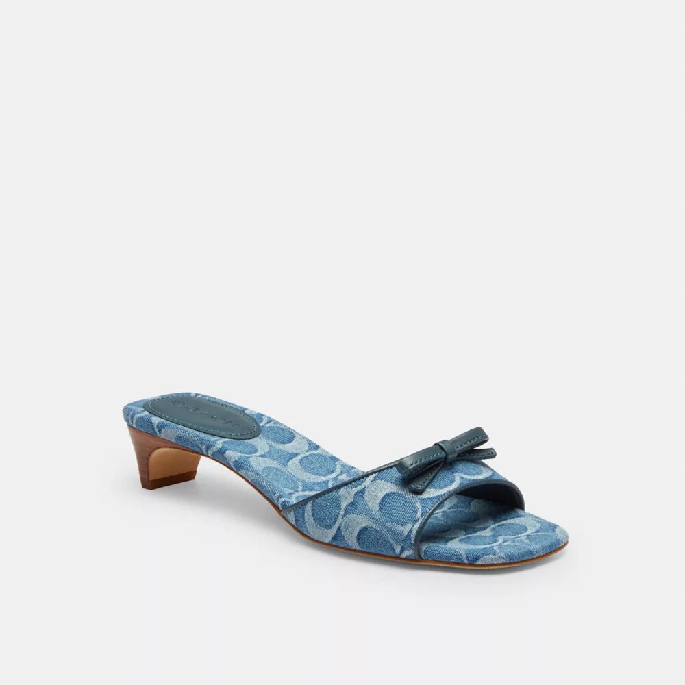 Klacksandaler med rosett och låg klack i signaturdenim
