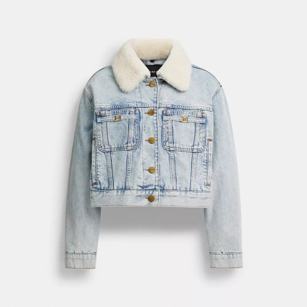 Kort Heritage C-jeansjackor i ekologisk bomull med shearlingkragar