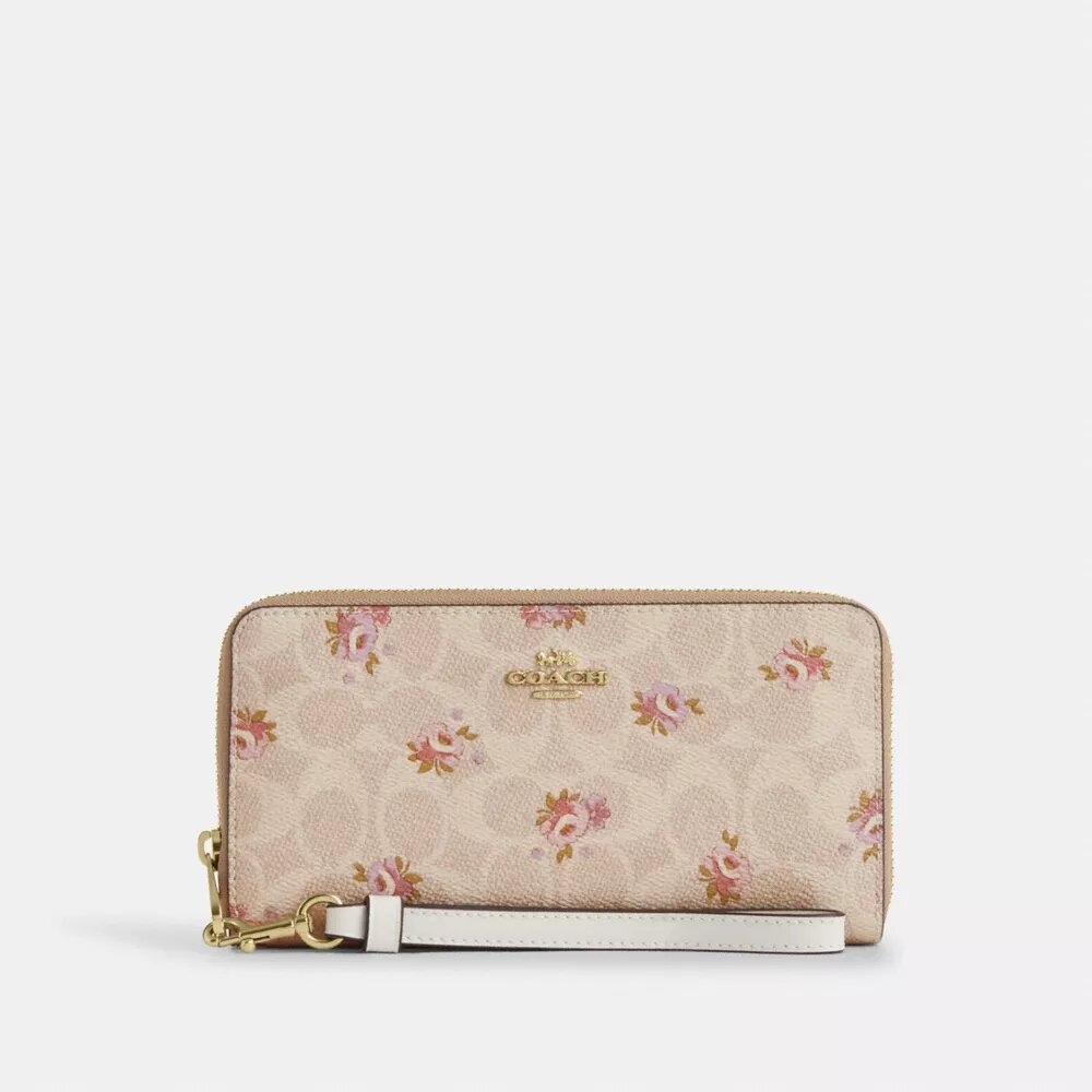 Lång plånbok med dragkedja runt om i Signature Canvas med blommönster
