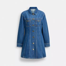 Långärmad denimklänning i ekologisk bomull