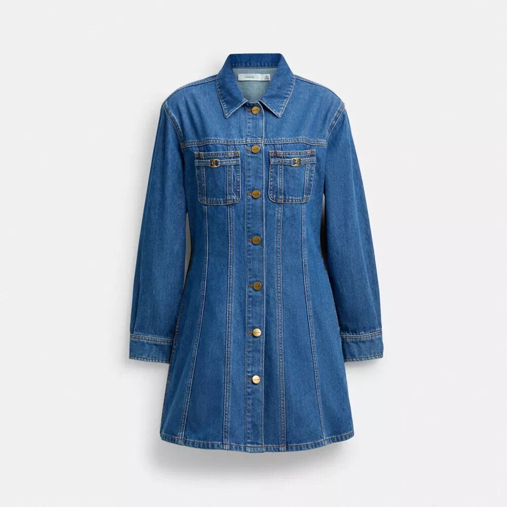 Långärmad denimklänning i ekologisk bomull