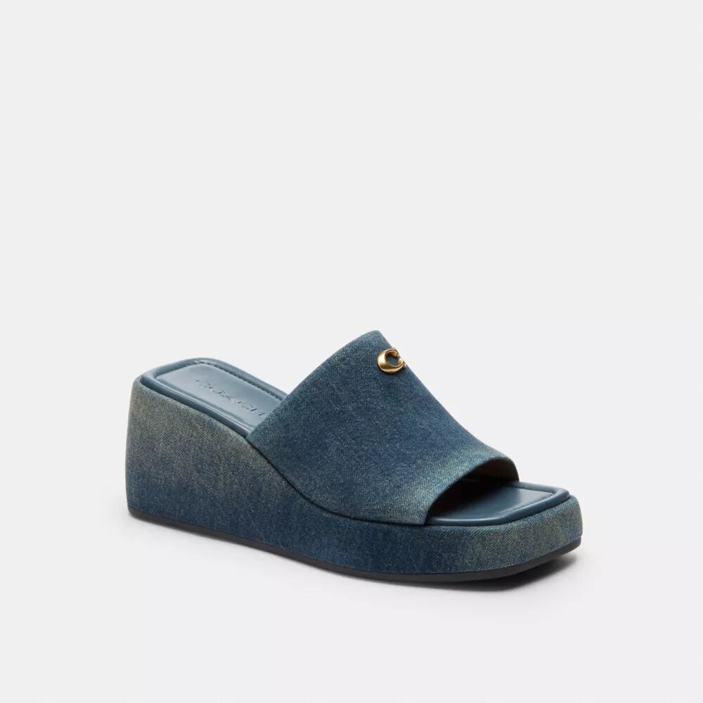 Marie-platåsandaler i sliten denim