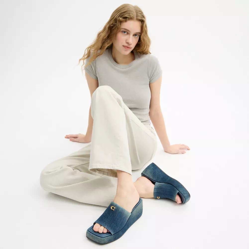 Marie-platåsandaler i sliten denim