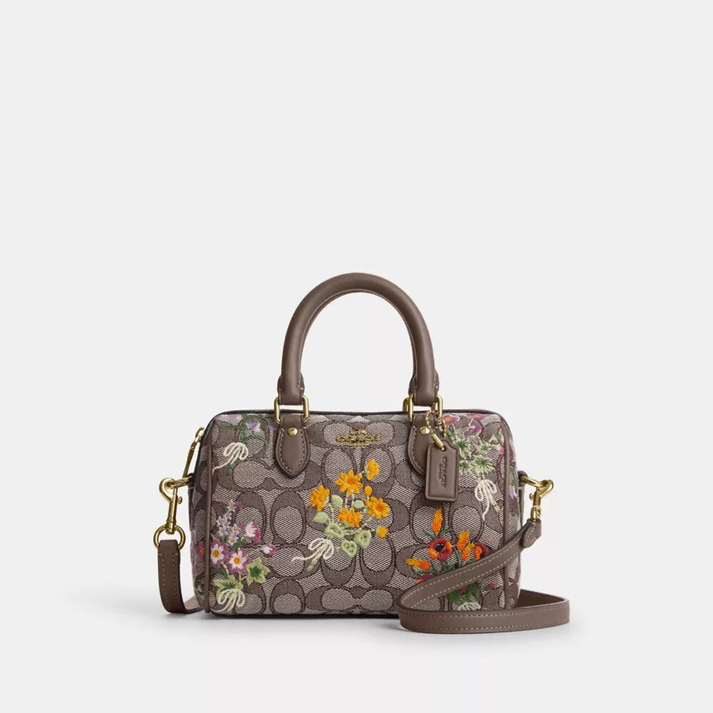 Mini Rowan-axelremsväskor i signaturjacquard med blommig broderi