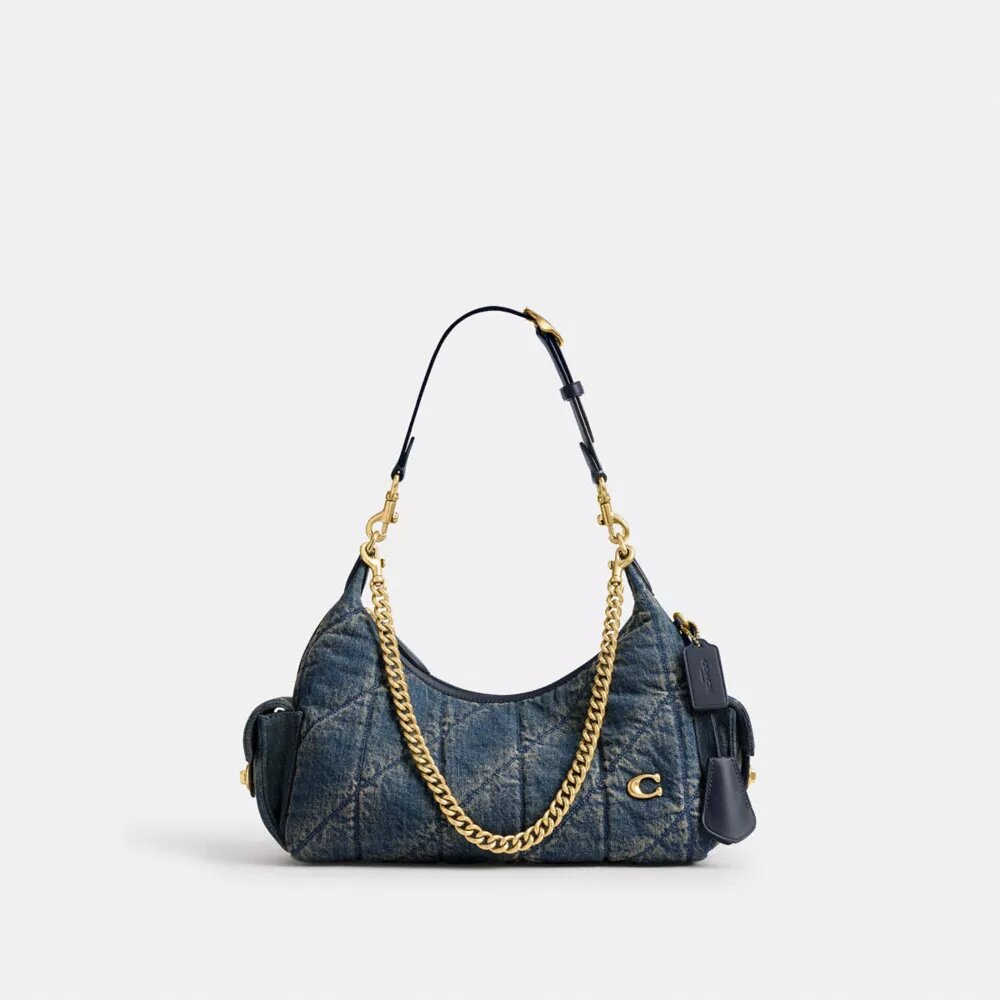 Pocket Juliet-väskan 30 i regenererad bomullsdenim med quiltning
