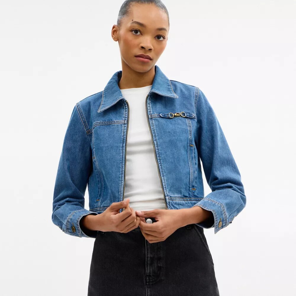 Sculpted C-jackor i krympt denim av ekologisk bomull