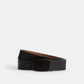 Skärp med plack och selespänne i låda, 38 mm, kan klippas till önskad längd och är vändbart