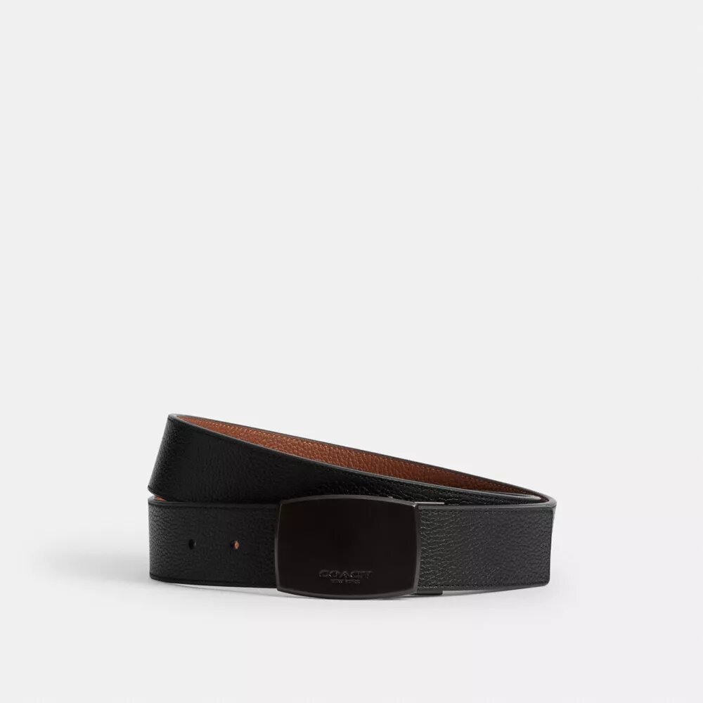 Skärp med plack och selespänne i låda, 38 mm, kan klippas till önskad längd och är vändbart
