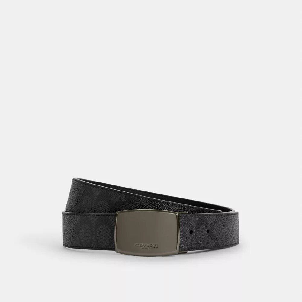Skärp med plack och selespänne i låda, 38 mm, kan klippas till önskad längd och är vändbart