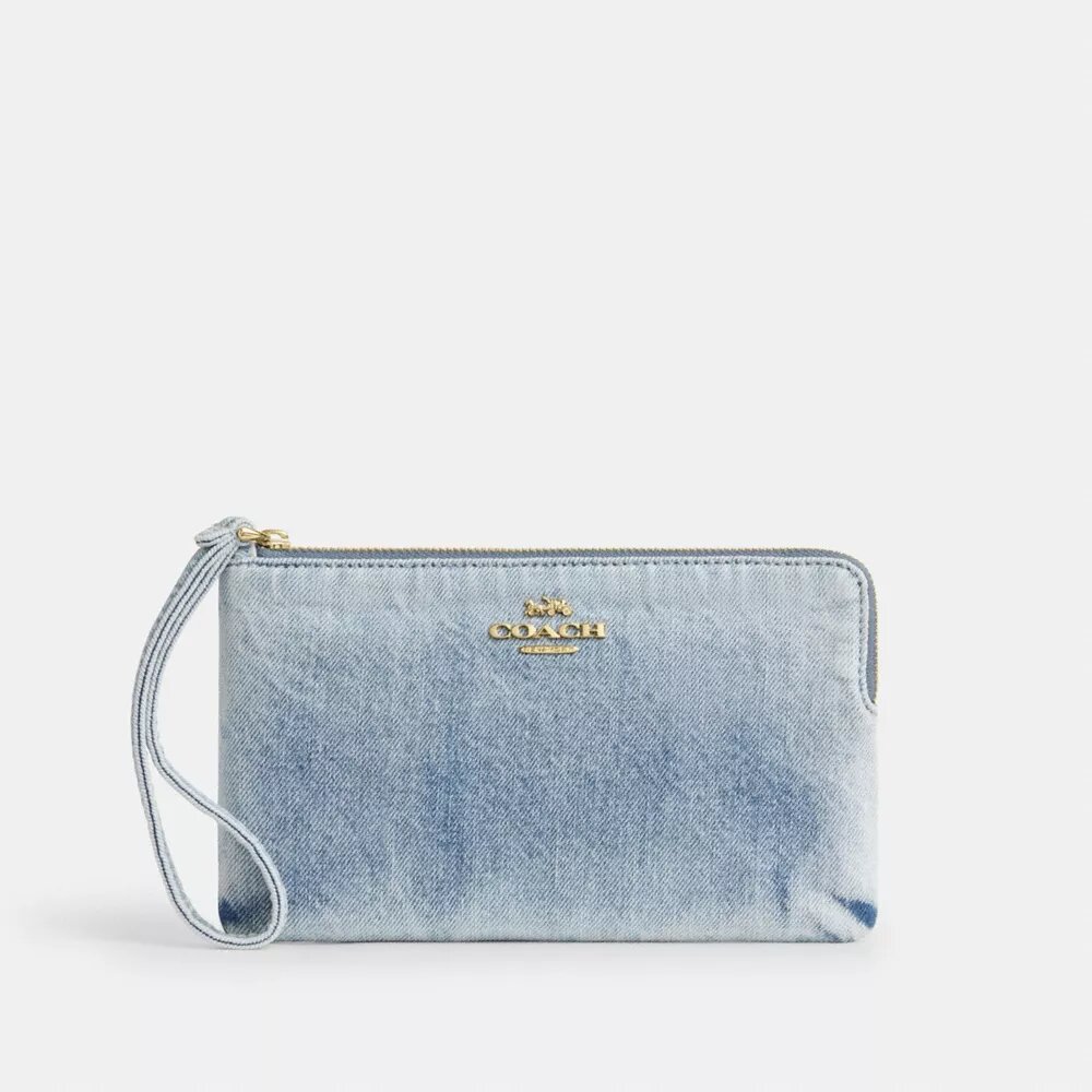 Stor handledsväska med dragkedja i hörnen i Loved Denim